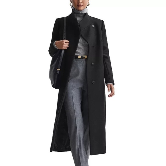 $595 Unworn Reiss Nrd Mischa Wool Blend Coat in Black - Picture 1 of 13